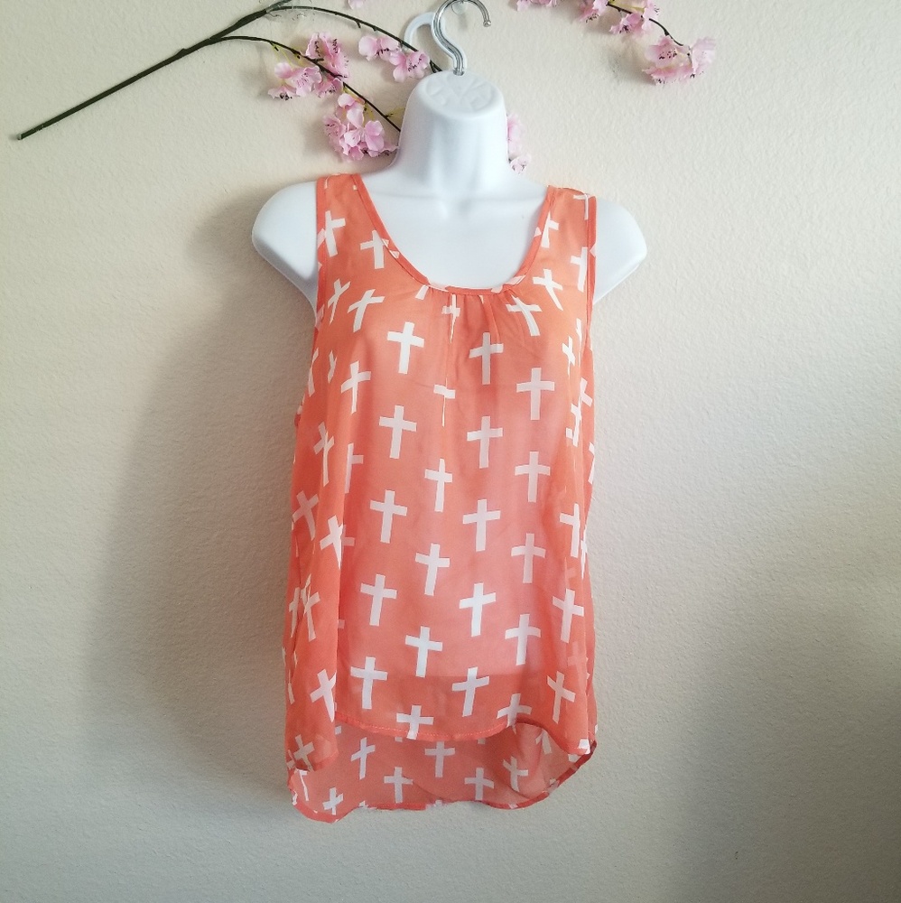 Styles Tank top orange racerback high Low top